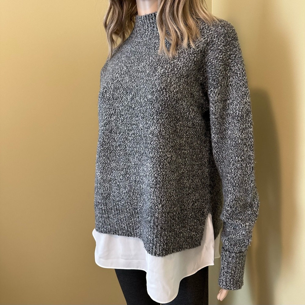 RW&CO Women's Gray Sweater with Layered White Hem